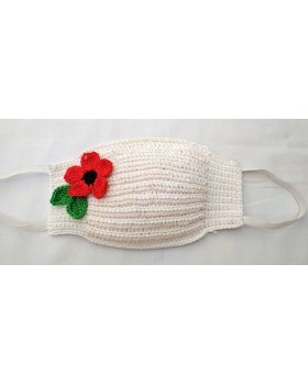 Happy Threads Handmade Crochet Cotton Masks with Floral Motifs- White & Red Happy Threads Handmade Crochet Cotton Masks with Floral Motifs- White & Red